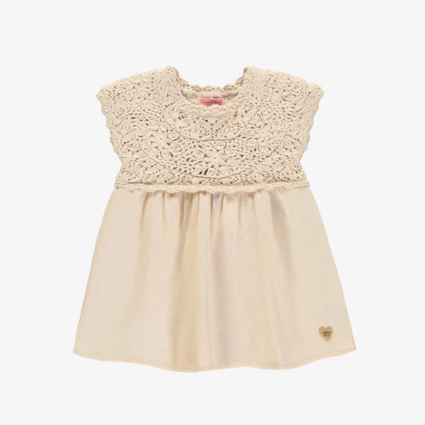 Souris Mini - Cream Crochet Linen Baby Dress