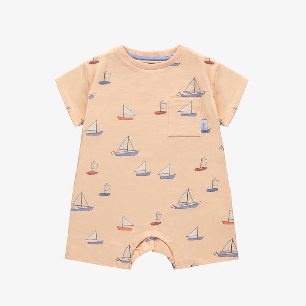 Souris Mini - Orange Short Sleeve Sailboat Romper