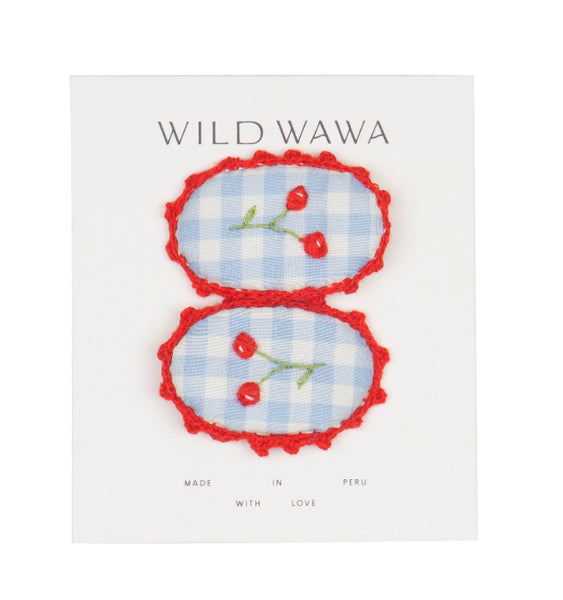 Wild Wawa - Crochet Clip - Blue Gingham Cherry