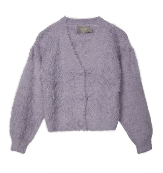 Creamie - V-Neck Cardigan Fluffy Knit - Lavender