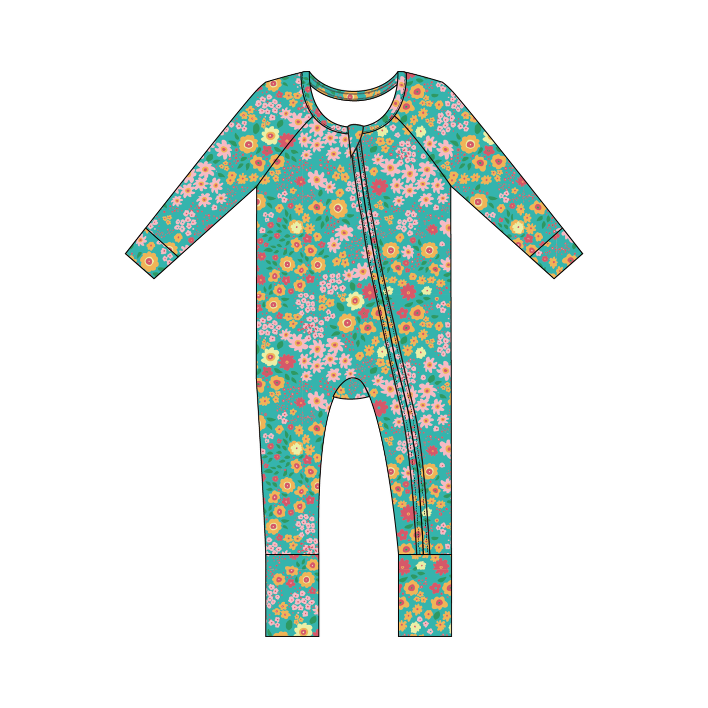Ribbed Bamboo Zip Romper — Summer Meadow - bug + bean kids