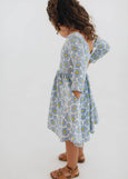 Good Apples Kids - 3/4 Sleeve Twirl Dress in Periwinkle Meadow