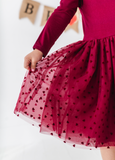 Bird & Bean® - Girls Velvet Heart Holiday Tulle Dress - Ruby
