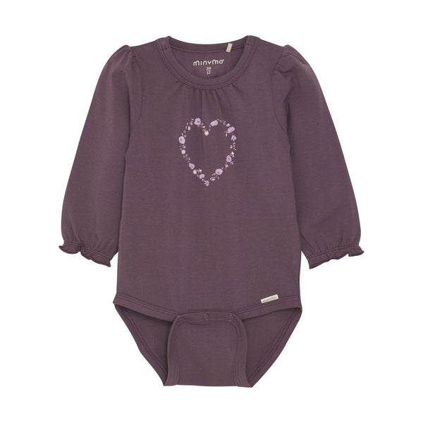 Minymo -  Long Sleeved Onesie - Black Plum - Heart