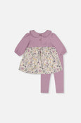 Deux Par Deux | Organic Cotton Dress & Legging Set - Beige With Heart