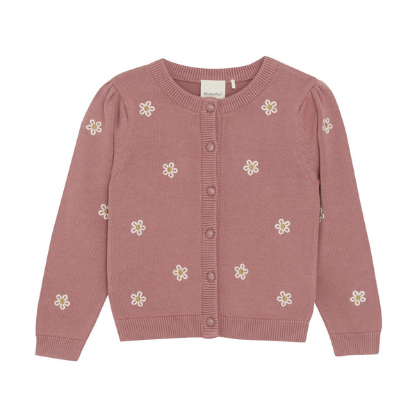 Minymo - Floral Knit Cardigan in Dusty Rose