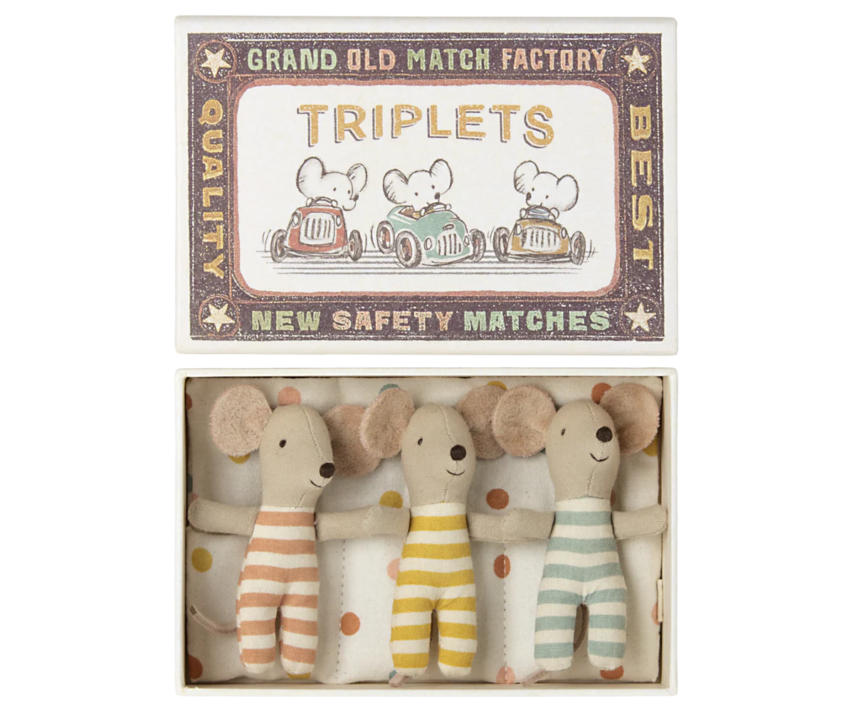 Maileg - Triplets, Baby Mice In a Matchbox