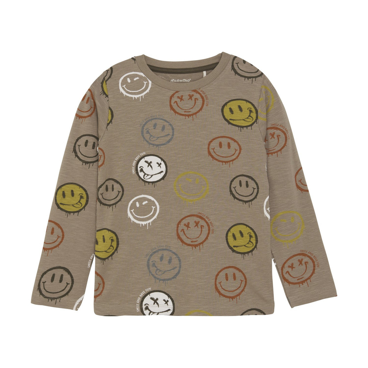 Minymo - Smiley Faces Long Sleeve Shirt in Taupe Grey