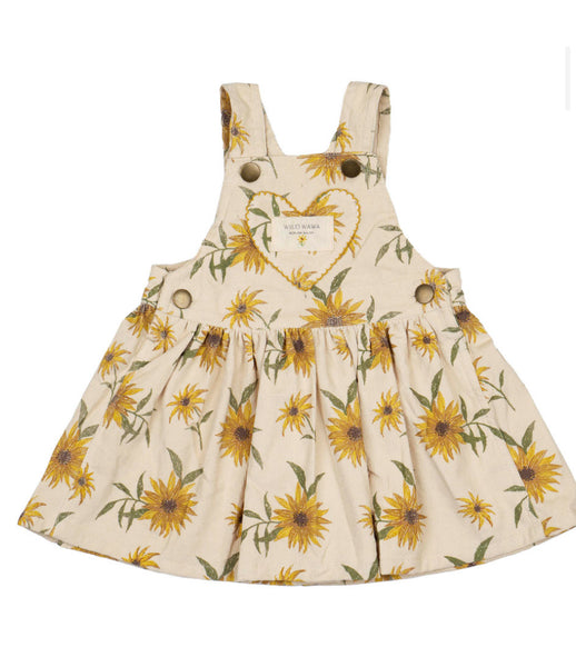 Wild Wawa - Heart Pocket Overall Dress in Sunflowers