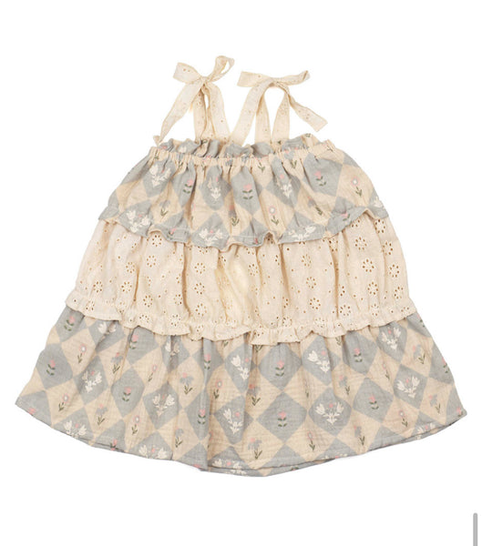 Wild Wawa - Amber Dress in Patchwork Floral Dusted Blue