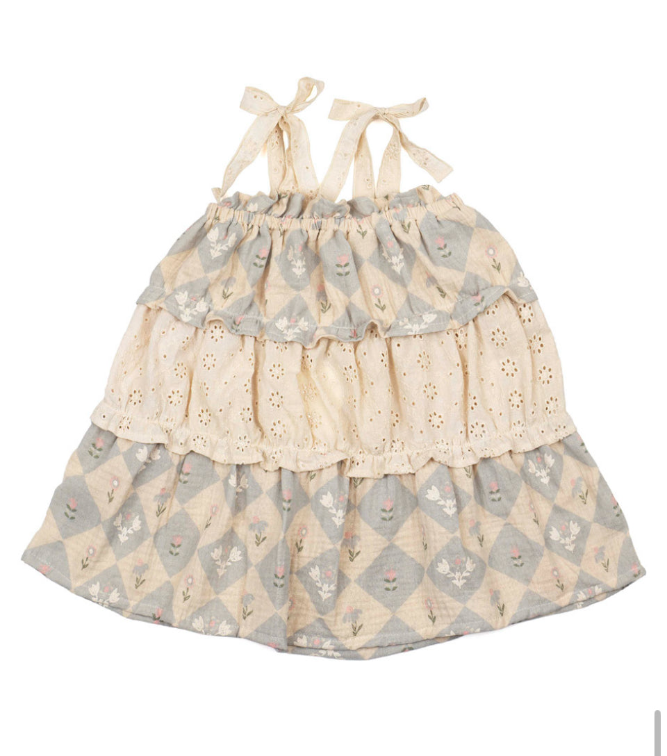 Wild Wawa - Amber Dress in Patchwork Floral Dusted Blue