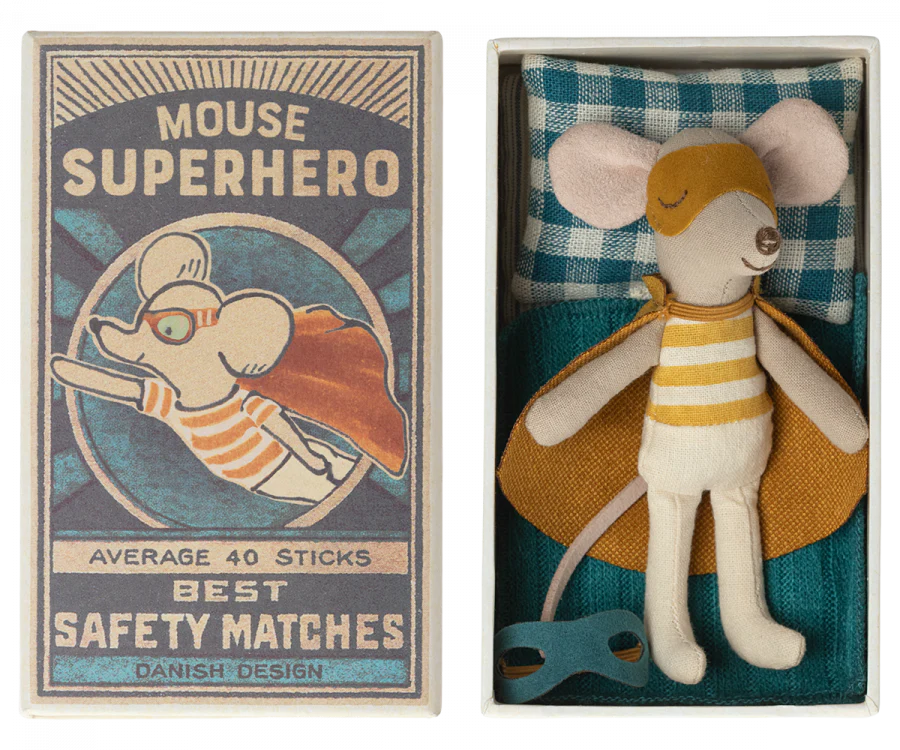 Maileg - Super Hero Mouse, Little Brother in Matchbox