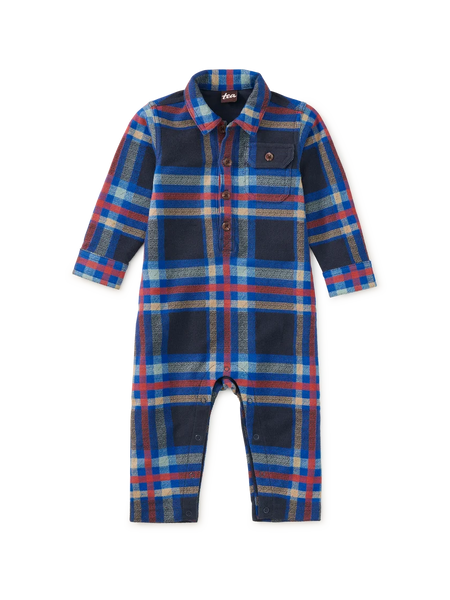 Tea Collection - Collared Baby Romper - Windsor Hearth Plaid