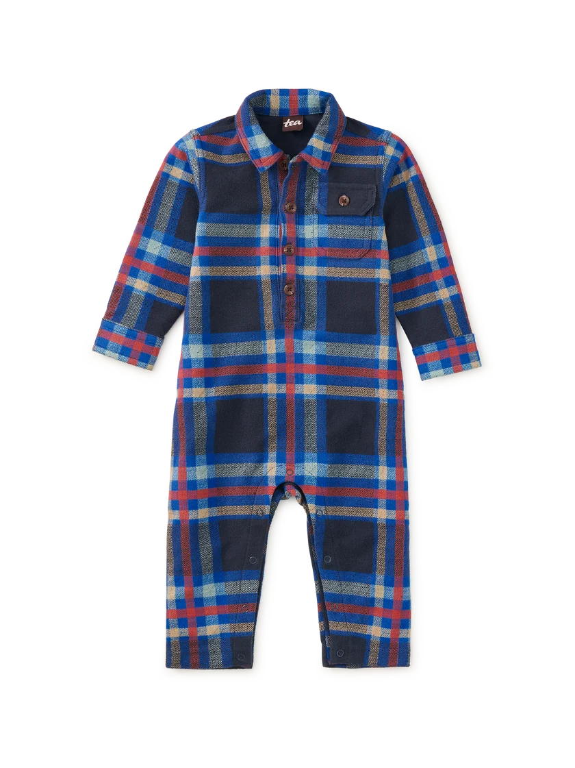 Tea Collection - Collared Baby Romper - Windsor Hearth Plaid