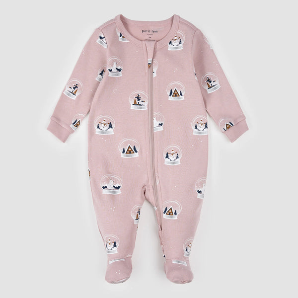 Petit Lem - Snow Globe Print on Violet - Footie Pajama