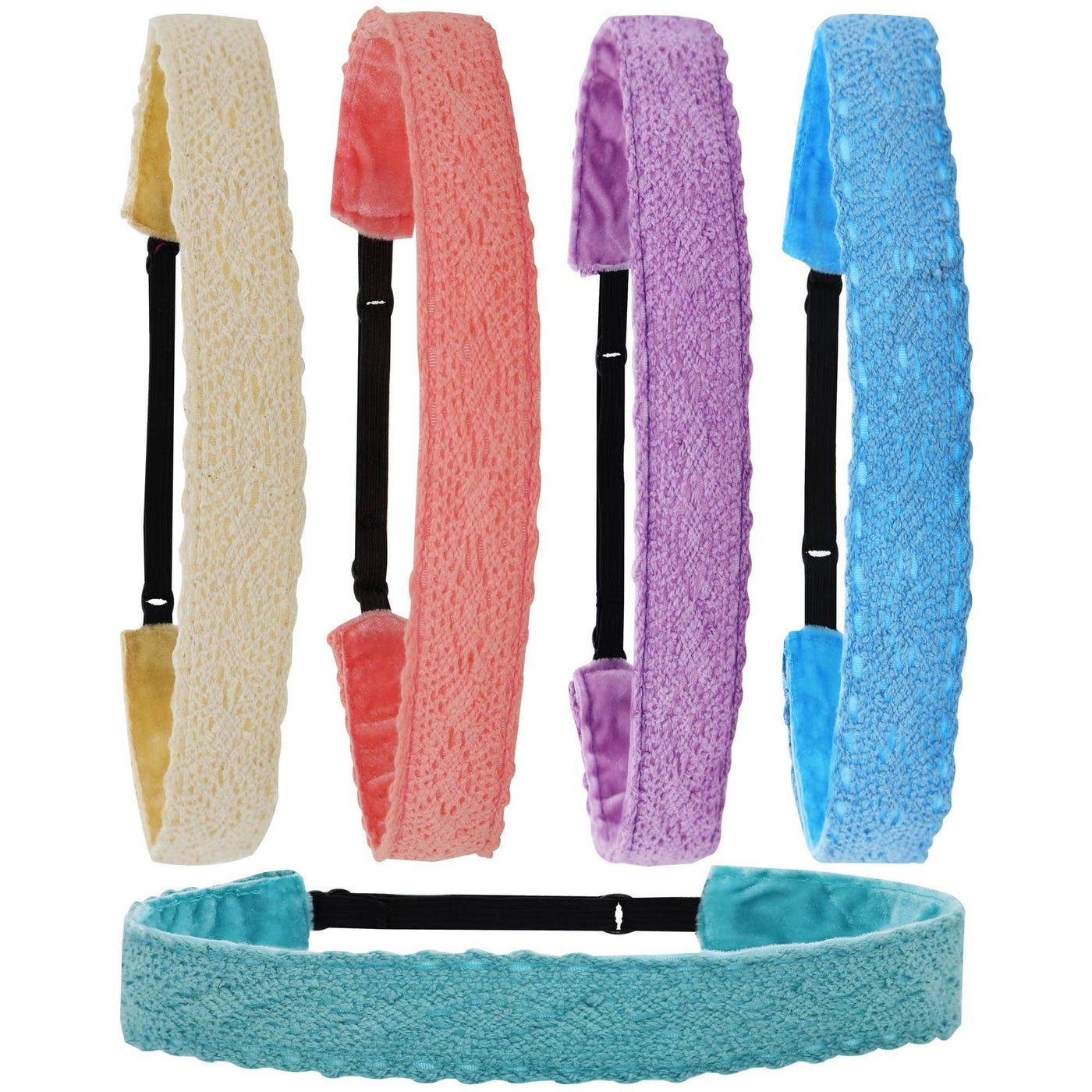 Frog Sac - Adjustable No Slip Crochet Lace Headbands - 5 Pack