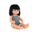 Miniland - Doll Asian Girl Glasses 15” Lead color rompers