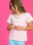RuffleButts + RuggedButts - Girls Pink Knit Short Sleeve Scallop Tee