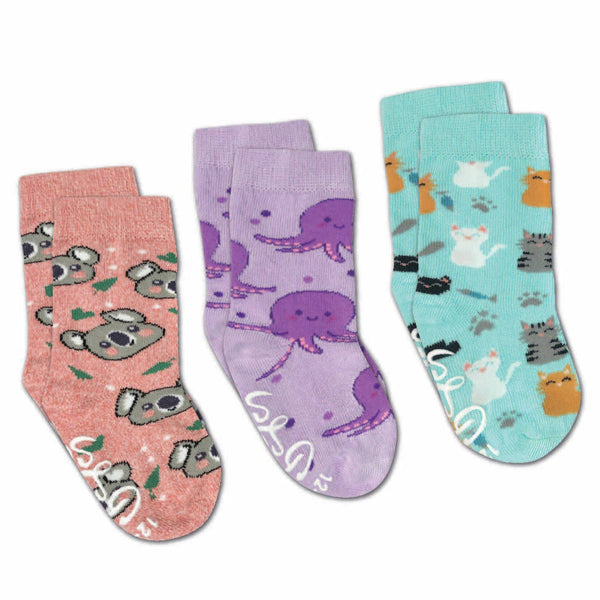 Good Luck Sock - Cats, Koala And Octopus Kids Socks / 3-Pack