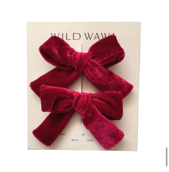 Wild Wawa - Velvet Bow Clip set - Burgandy