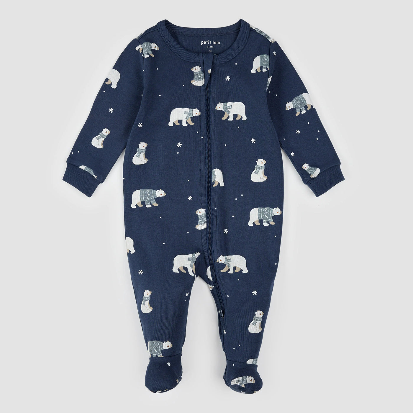 Petit Lem - Winter Polar Bear Print on Navy Sleeper