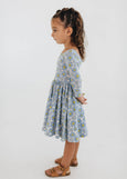 Good Apples Kids - 3/4 Sleeve Twirl Dress in Periwinkle Meadow
