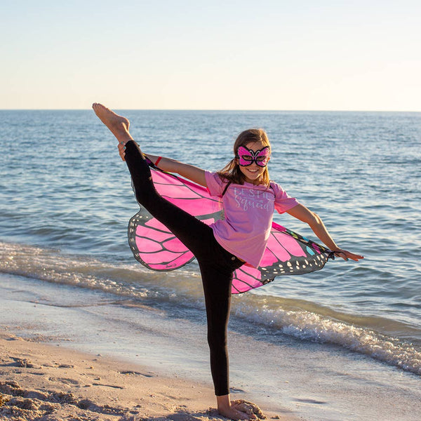 DREAMY DRESS-UPS® - Pink Monarch Butterfly Wings + Mask (Kids Cape Costume Set)