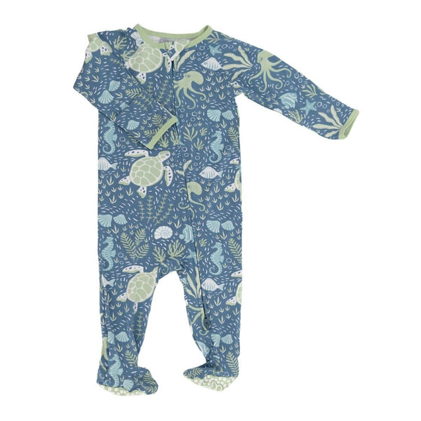 Sweet Bamboo - Under the Sea - Piped Zipper Footie