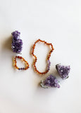 CanyonLeaf - Polished Cognac Baltic Amber + Amethyst || Necklace