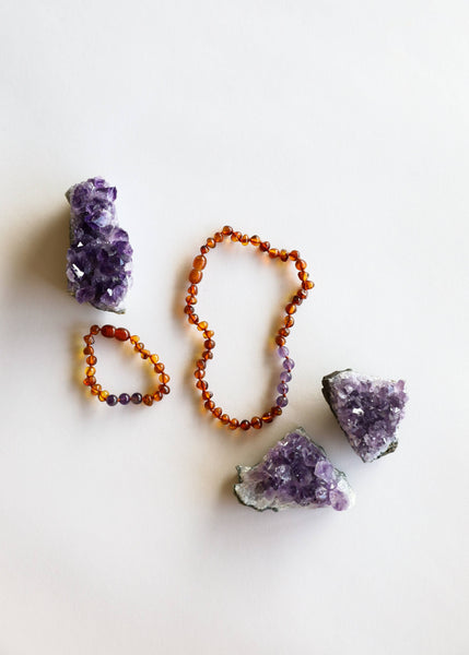 CanyonLeaf - Polished Cognac Baltic Amber + Amethyst || Necklace
