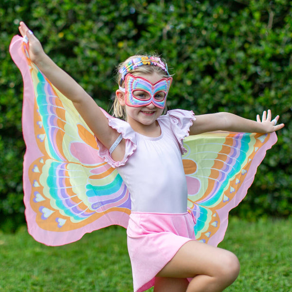 DREAMY DRESS-UPS® - Pink Rainbow Butterfly Wings + Mask