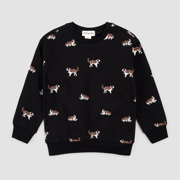 Miles the Label - Saint Bernard Print on Black Sweatshirt