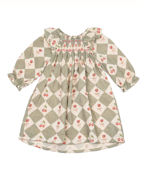 Wild Wawa - Noelle Dress in Cherry Patchwork Vintage Blue