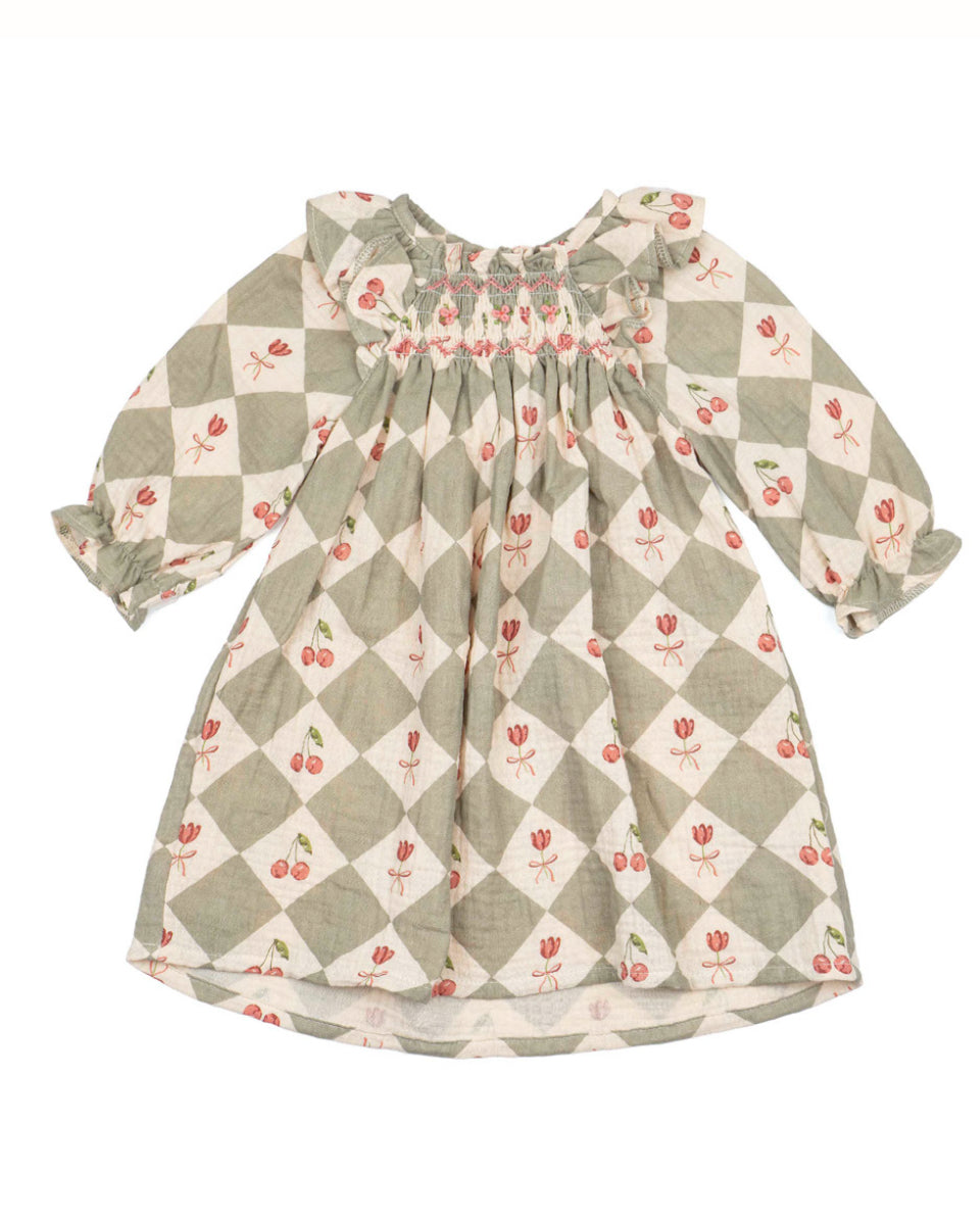 Wild Wawa - Noelle Dress in Cherry Patchwork Vintage Blue