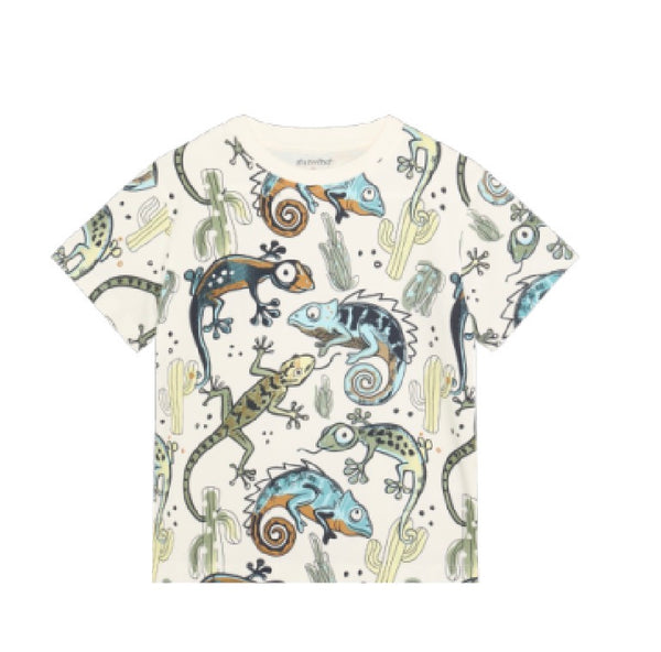 Minymo - Lizard Print Short Sleeve Shirt in Vanilaa