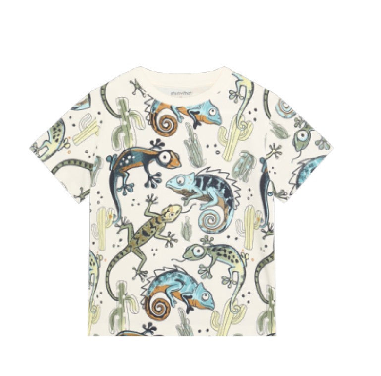 Minymo - Lizard Print Short Sleeve Shirt in Vanilaa