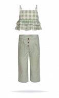 Two Piece Sage Checks Top & Striped Pants Set - Yo Baby