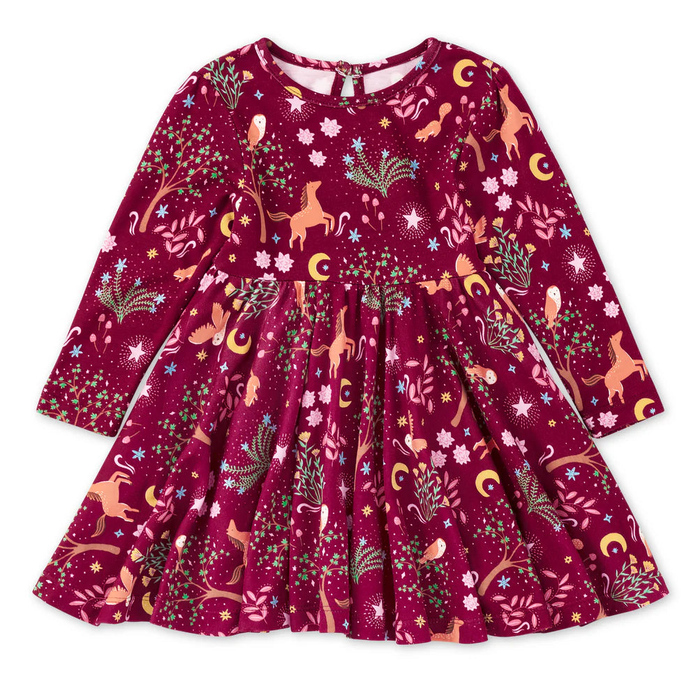 Apple Park - L/S Twirly Tee Dress in Woodland Dreams
