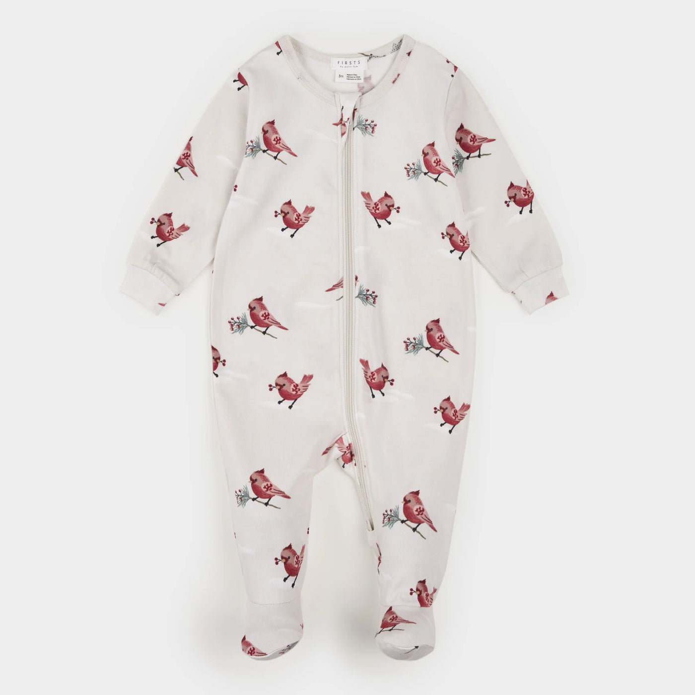 Petit Lem - Cardinal Print on Crème LunaKnit Sleeper