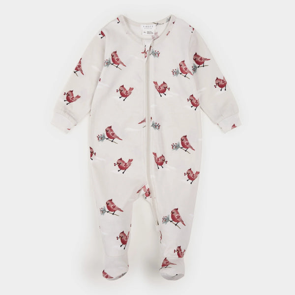 Petit Lem - Cardinal Print on Crème LunaKnit Sleeper