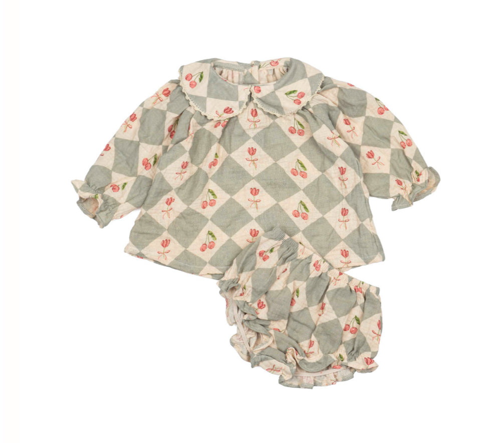 Wild Wawa - Georgina Two Piece Set in Cherry Patchwork Vintage Blue