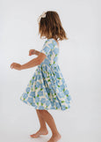 Good Apples Kids - Short Sleeve Twirl Dress in Blue Garden