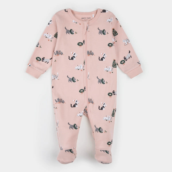 Petit Lem - Meowy & Bright Print on Peony Blush Sleeper