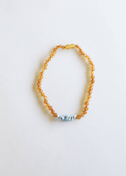 CanyonLeaf - Raw Honey Amber + Raw Aquamarine  || Necklace