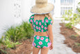 Oopsie Daisy - Emma Green & Pink Flower Ruched 2 Piece Swimsuit