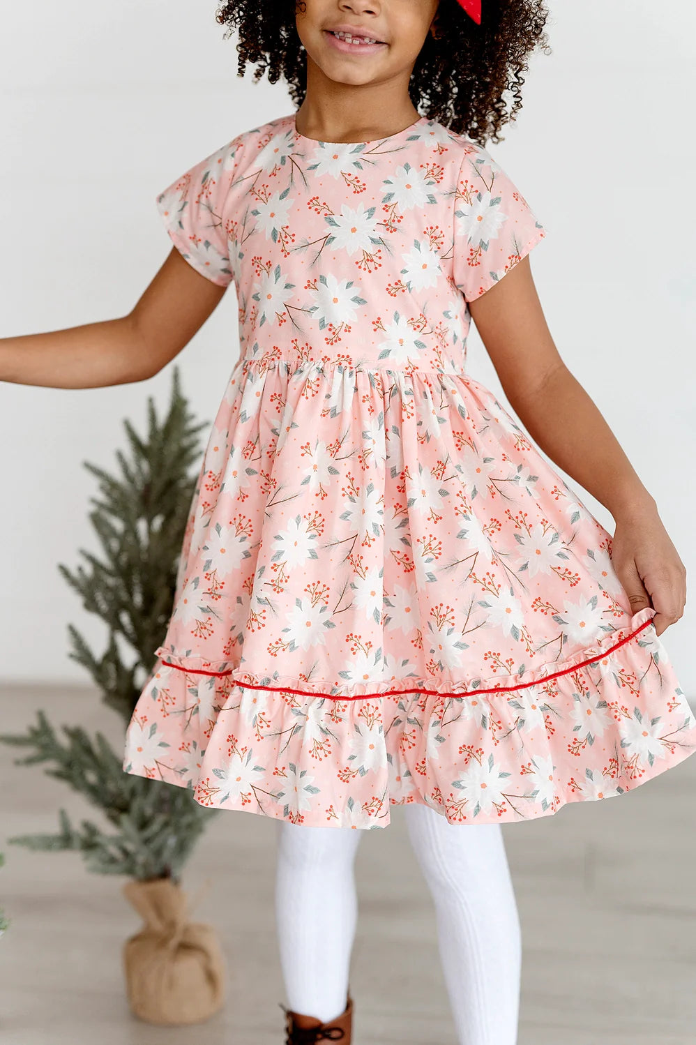 Ollie Jay - Lola Dress in Pink Poinsettia | Poplin Cotton Dress