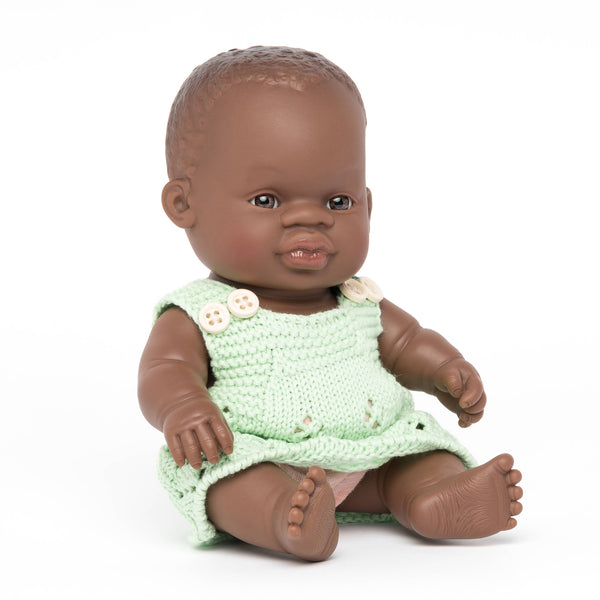 Miniland - Dressed African Baby Doll Girl 8 1/4" inch