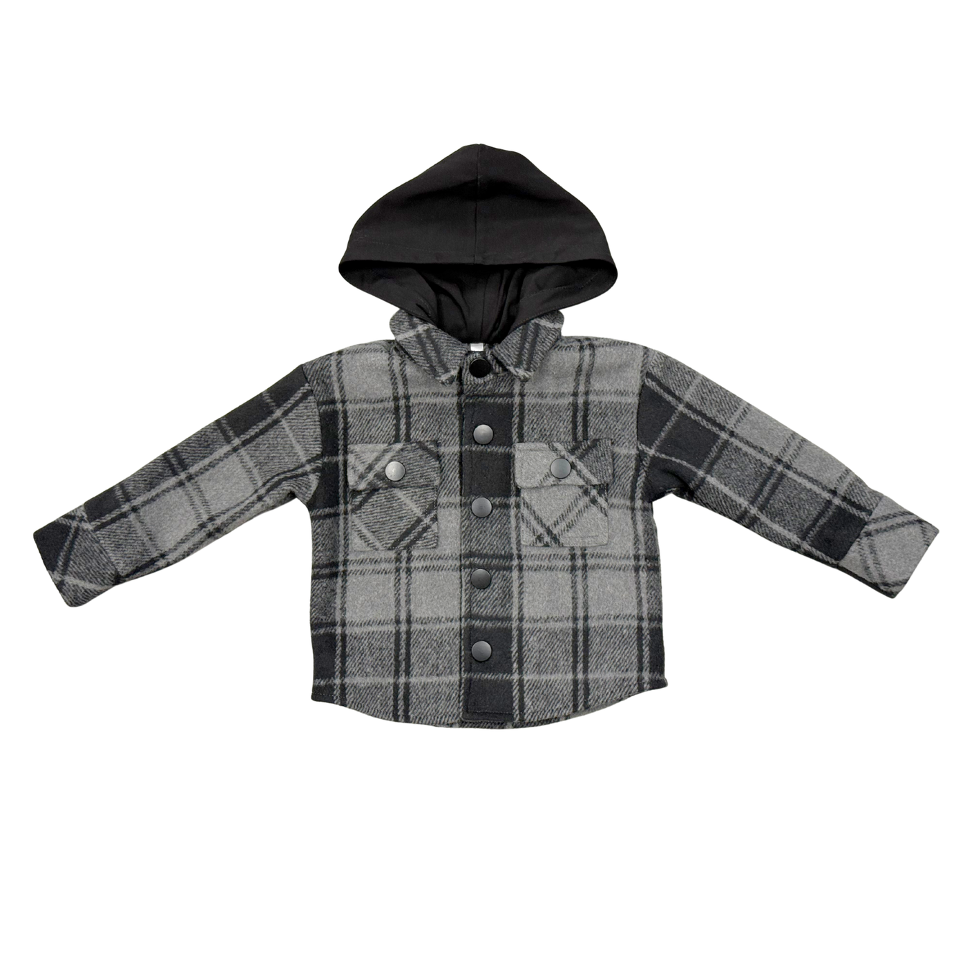 Babysprouts | Kid's Hooded Shacket - Charcoal Plaid
