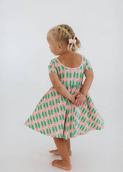 Good Apples Kids - Short Sleeve Twirl Dress in Pink Tulips