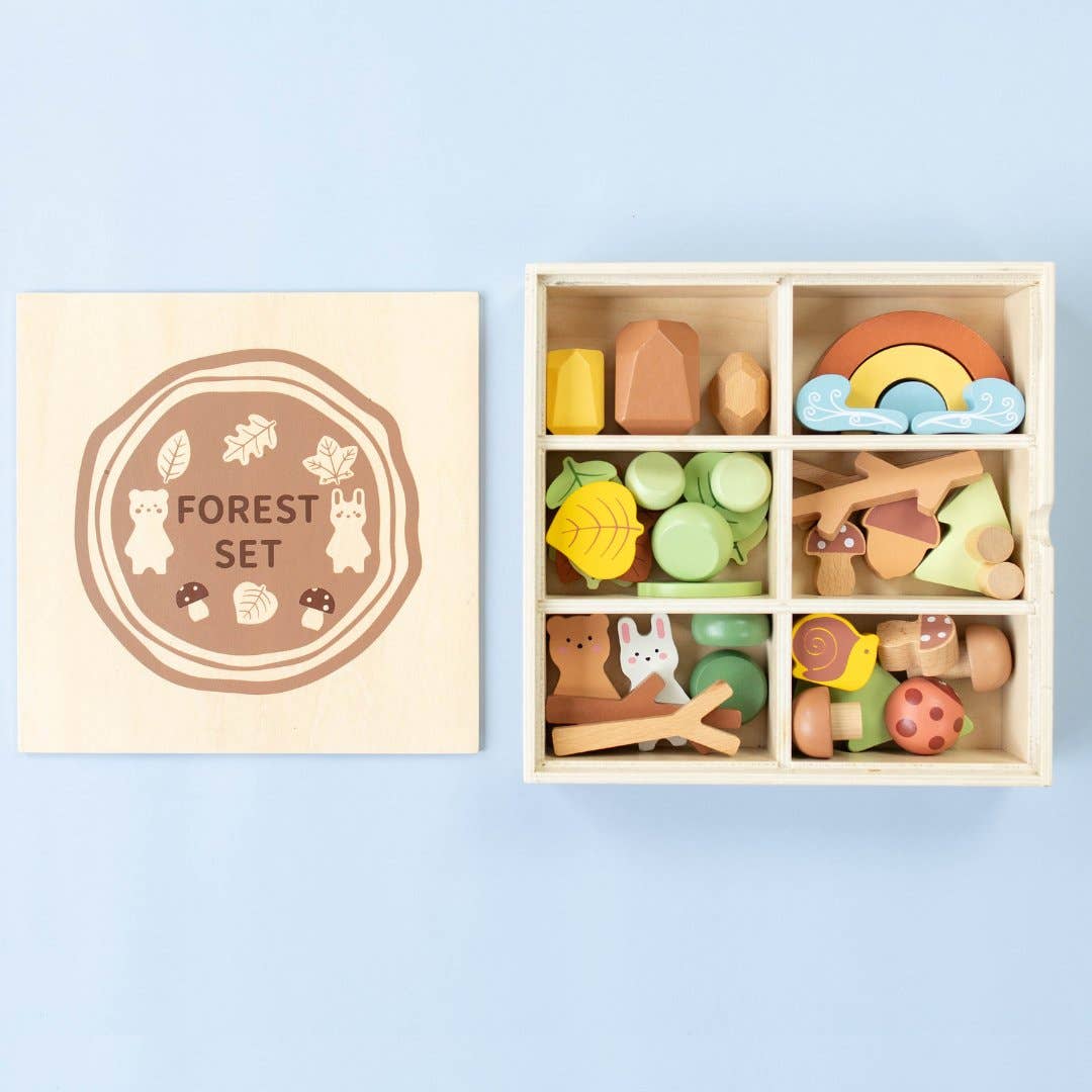 Spirit 'N Sprout - Wooden Forest Sensory Bin Accessories - Montessori Toddler Toys - Wooden Stacking Blocks